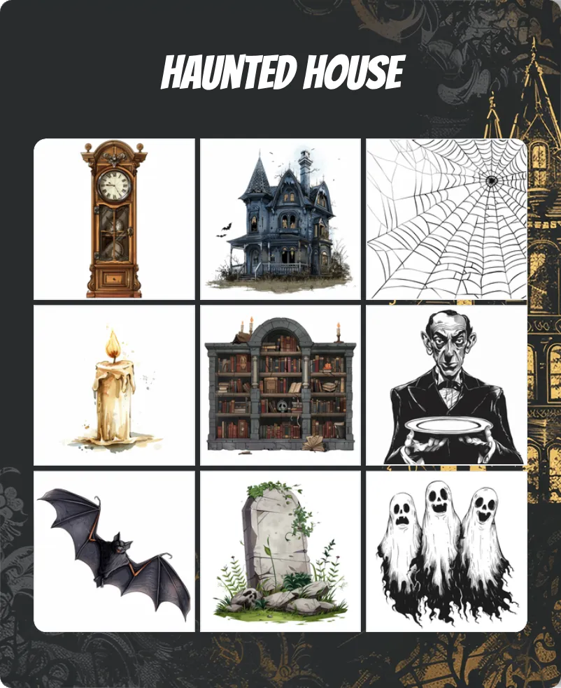 Haunted house bingo card template