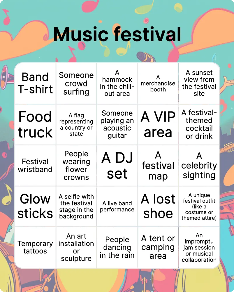 Music festival bingo