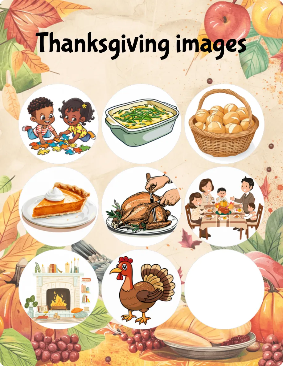 Thanksgiving images bingo card template