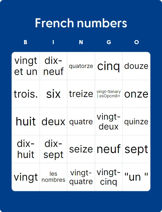 French numbers bingo