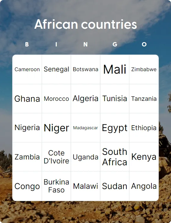 African countries bingo