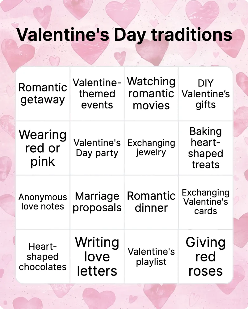 Valentine’s Day traditions bingo