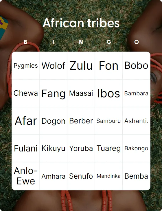 African tribes bingo