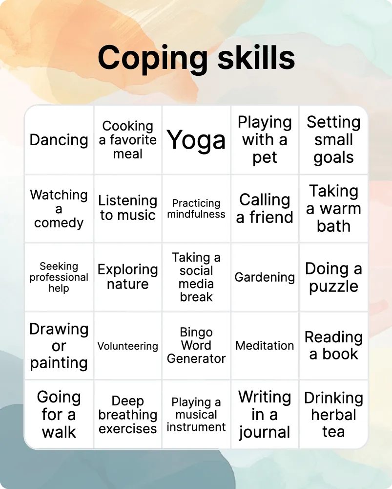 Coping skills bingo