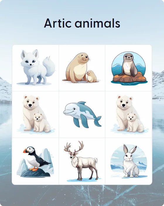 Artic animals bingo