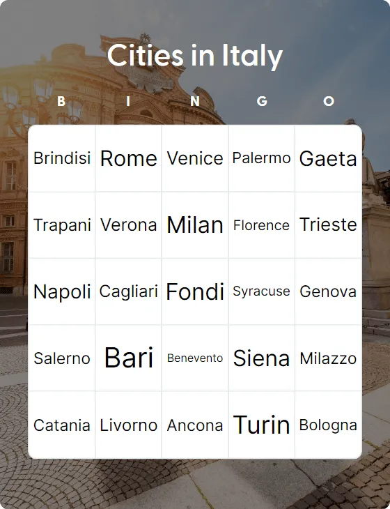 Cities in Italy bingo