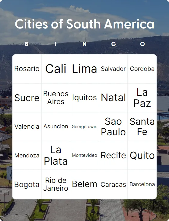 Cities of South America bingo