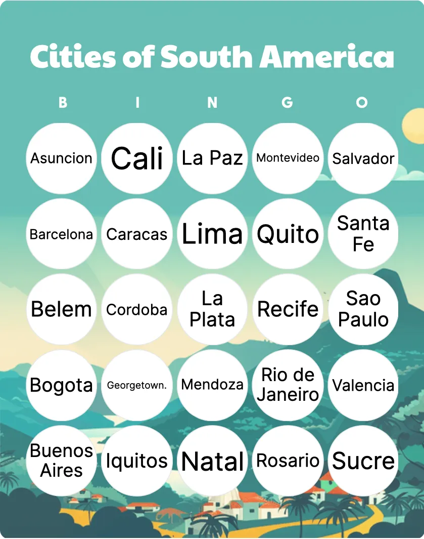 Cities of South America bingo