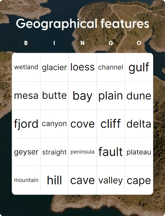 Geographical features bingo