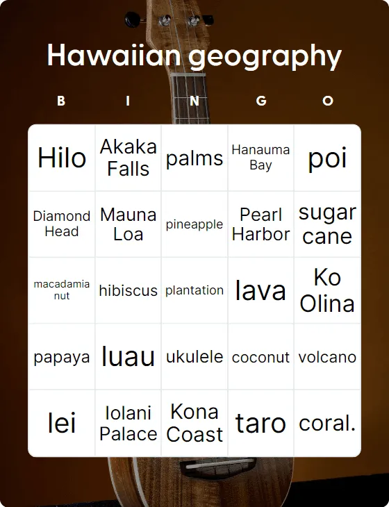 Hawaiian geography bingo