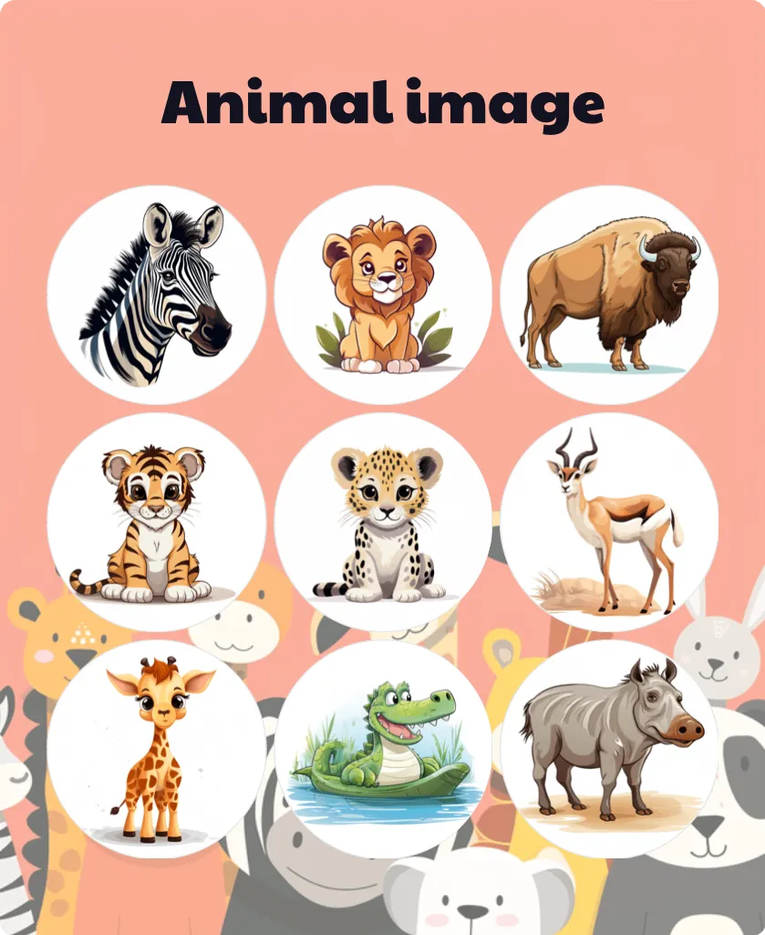 Animal image bingo card template