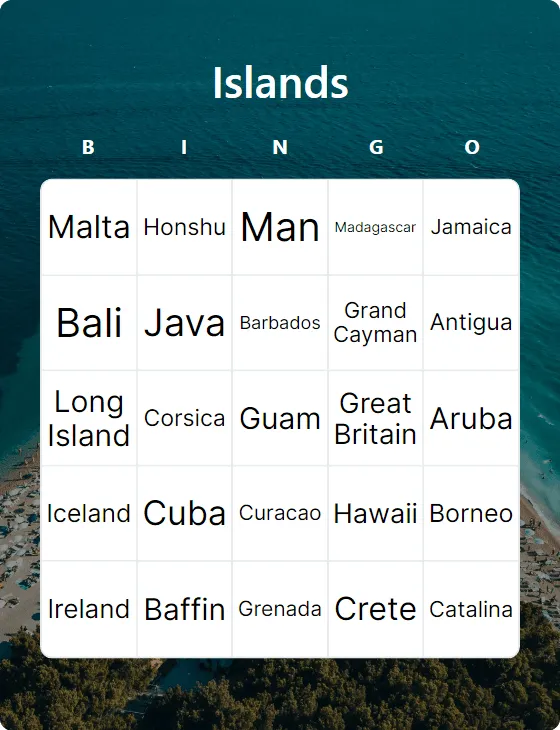 Islands bingo