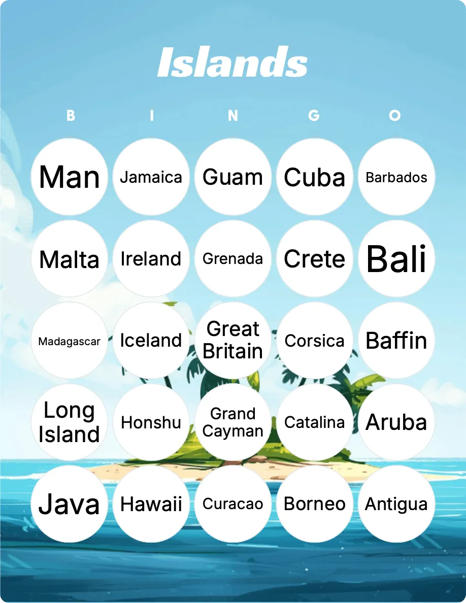 Islands bingo card template