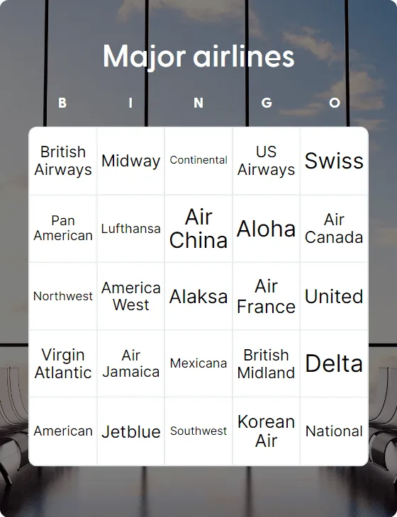 Major airlines bingo