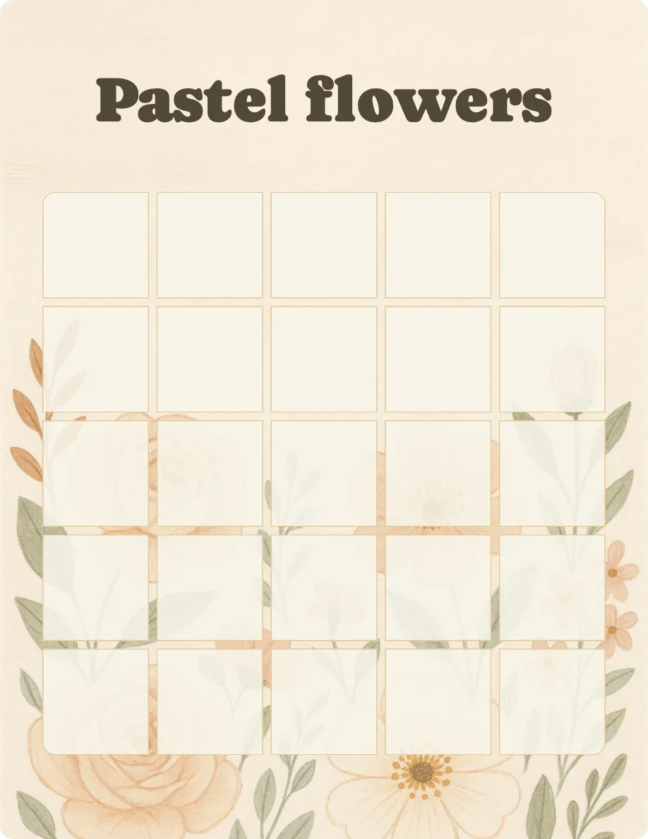 Pastel flowers bingo card template