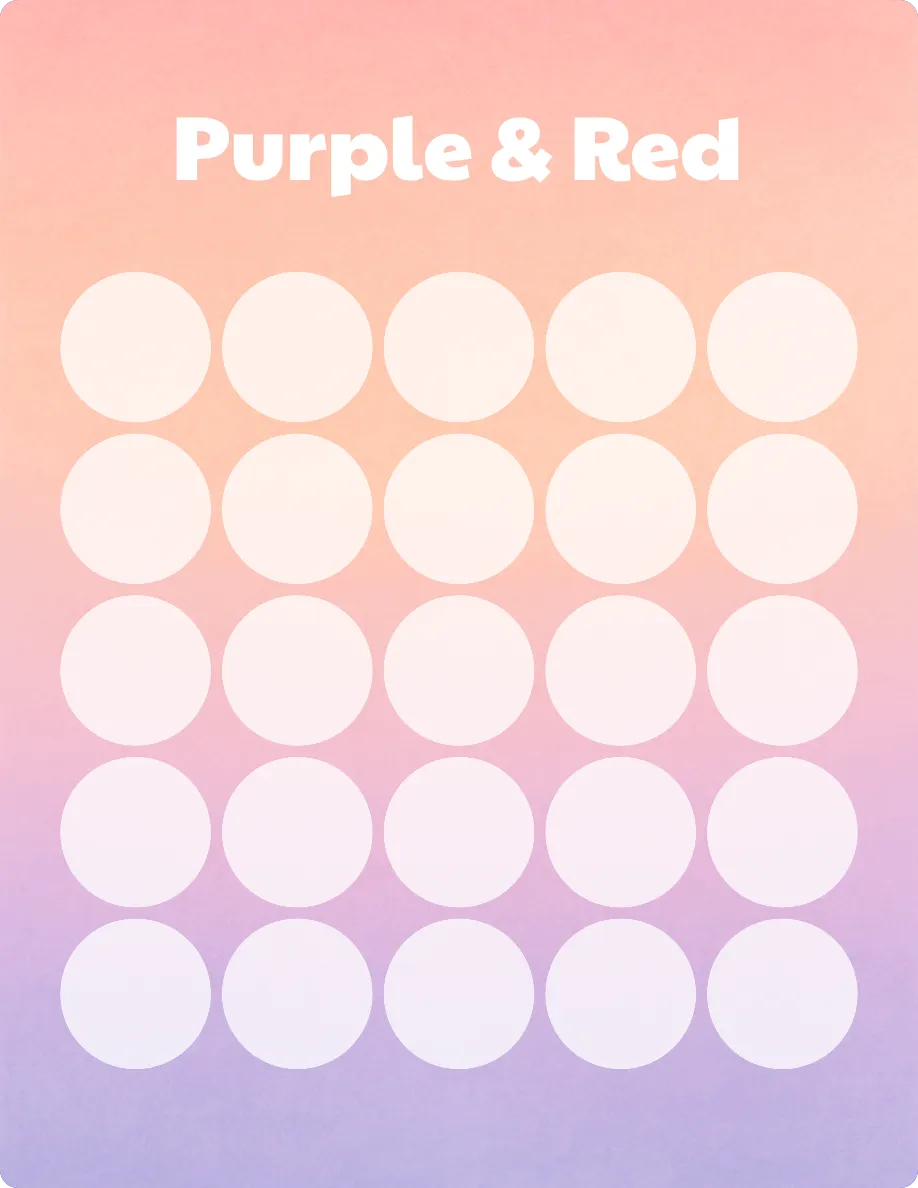 Purple & Red bingo card template Purple & Red bingo card template
