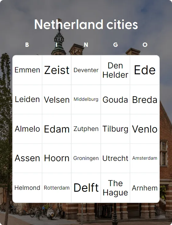 Netherland cities bingo