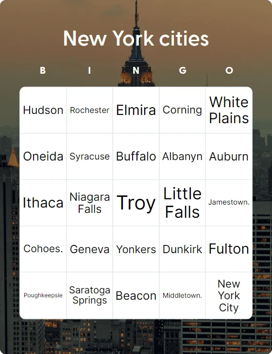 New York cities bingo