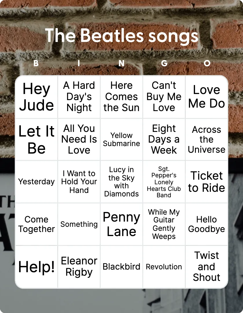The Beatles songs bingo