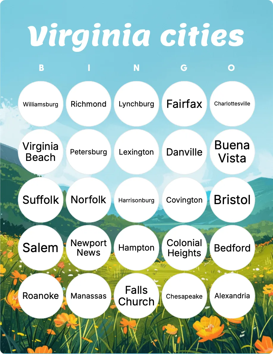 Virginia cities bingo