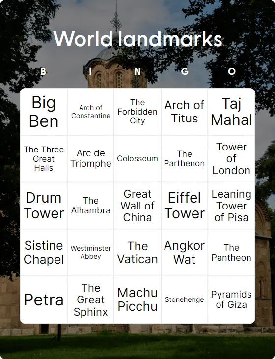 World landmarks bingo