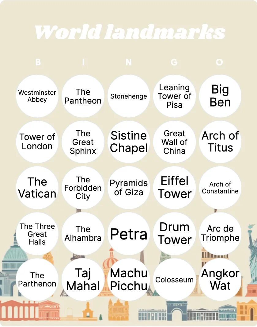 World landmarks bingo