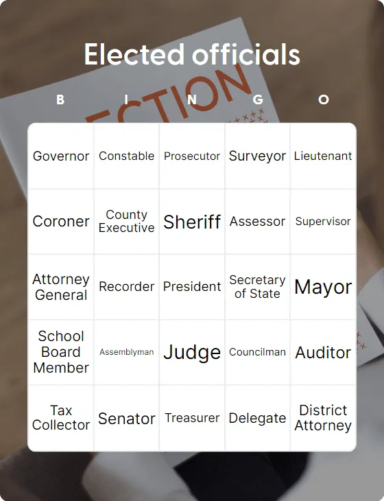 Elected officials bingo