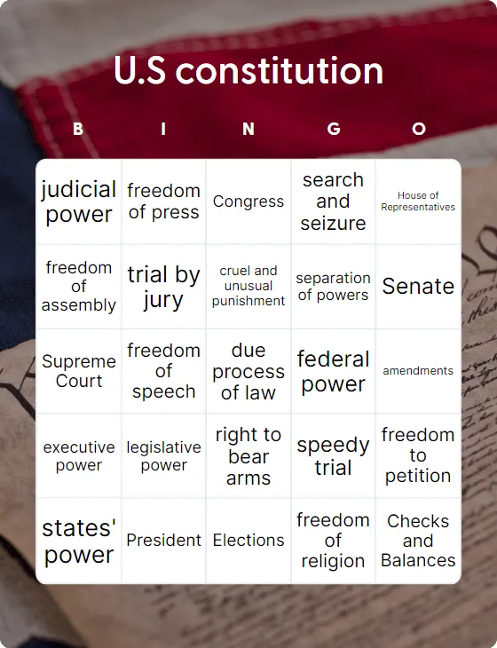 U.S constitution bingo card template