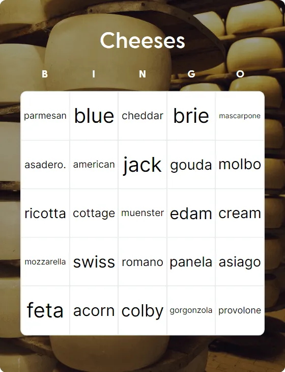 Cheeses bingo