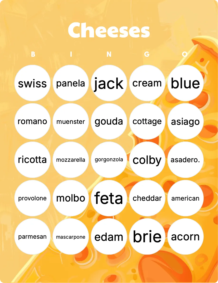 Cheeses bingo