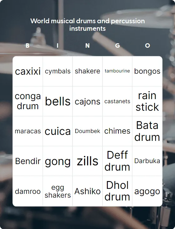 World musical instruments bingo