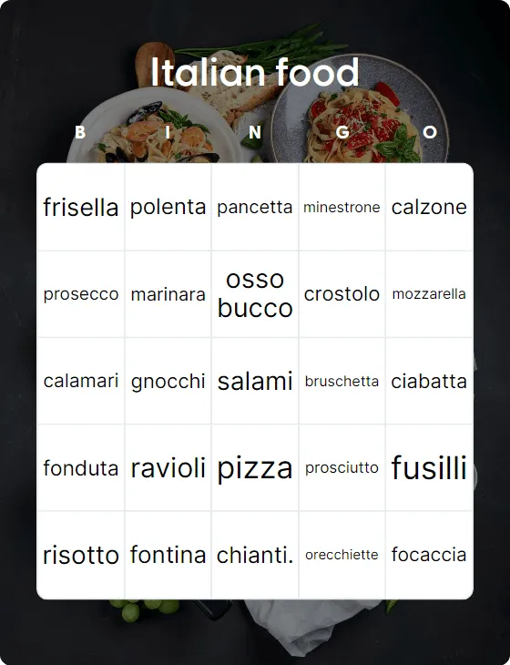 Italian food bingo