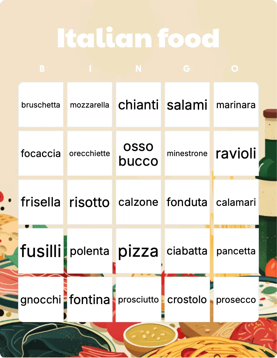 Italian food bingo