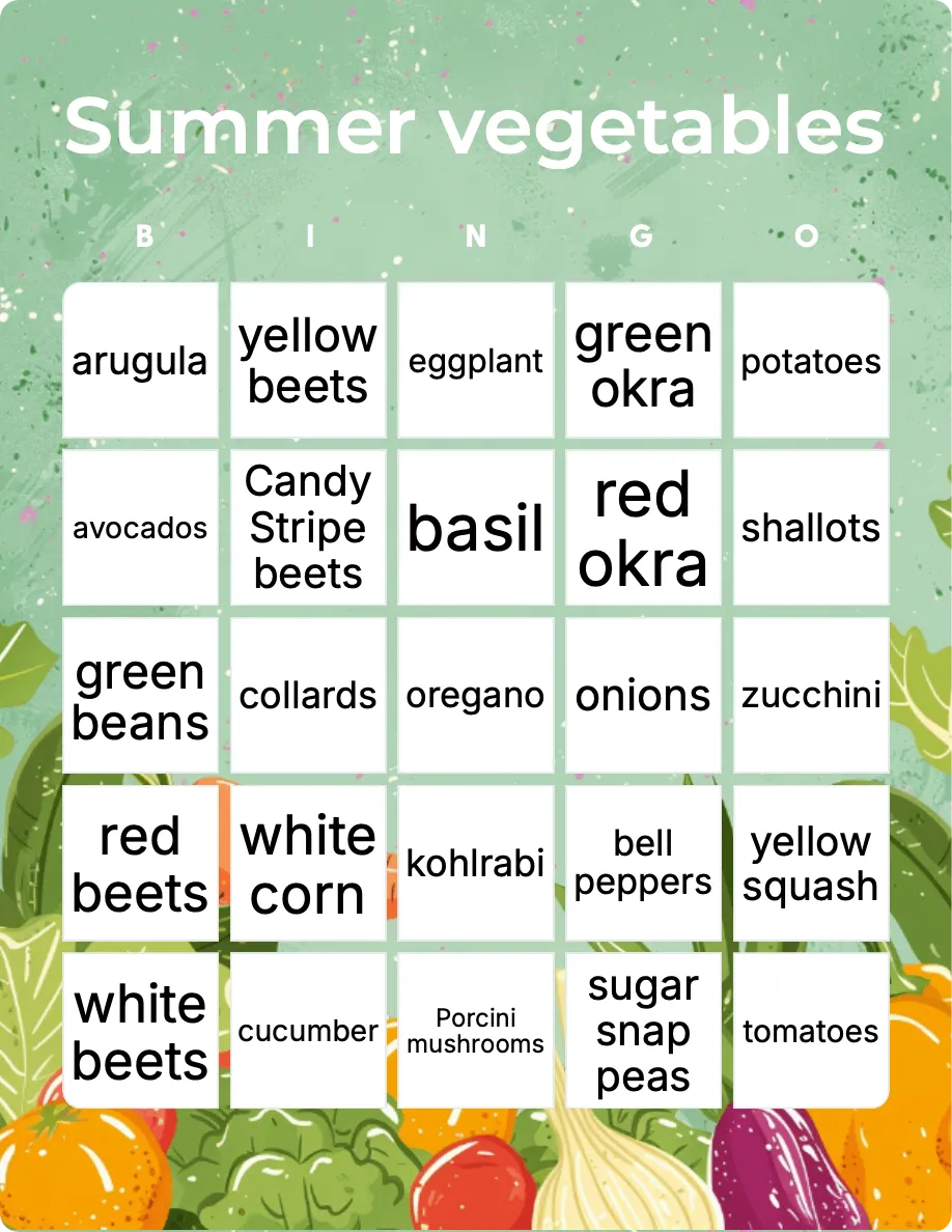 Summer vegetables bingo