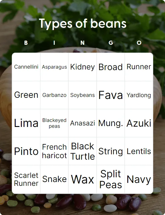 Types of beans bingo