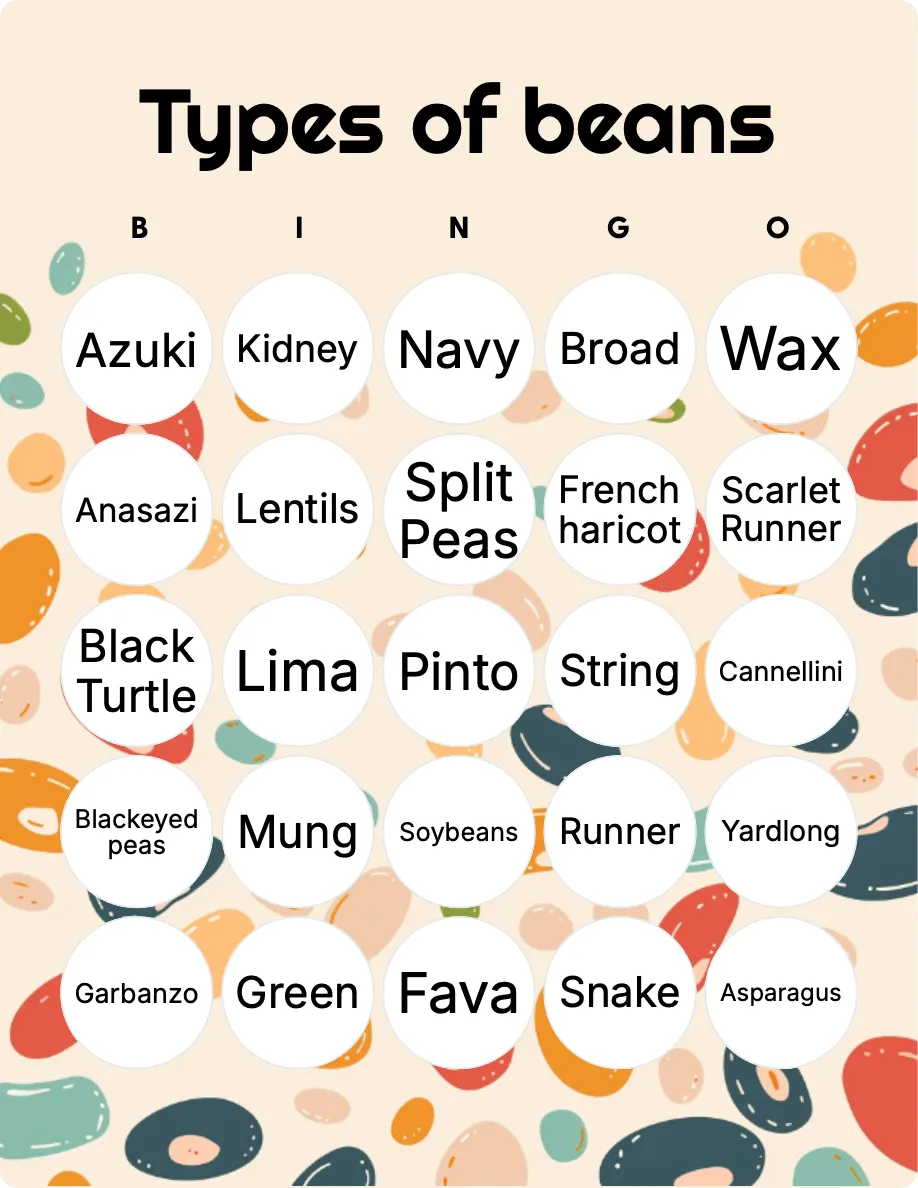 Types of beans bingo