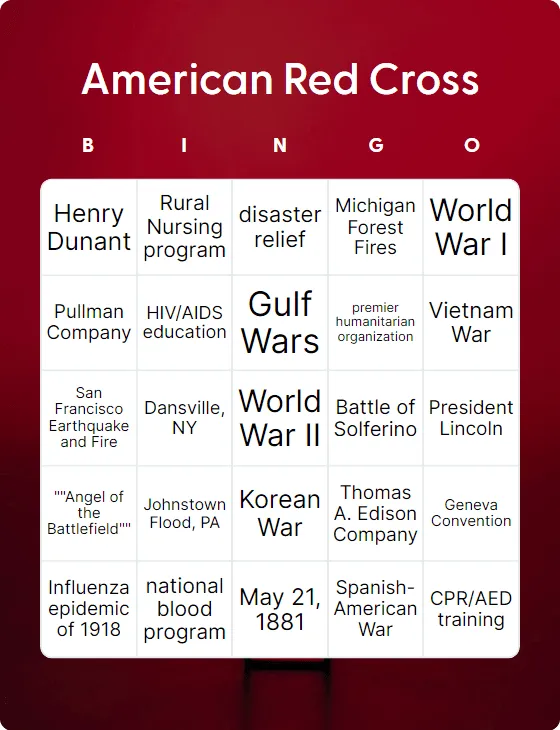 American Red Cross bingo