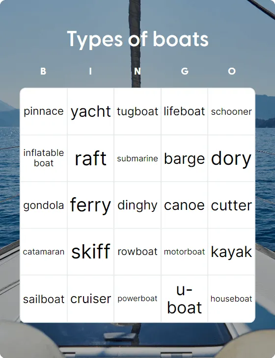 Types of boats bingo