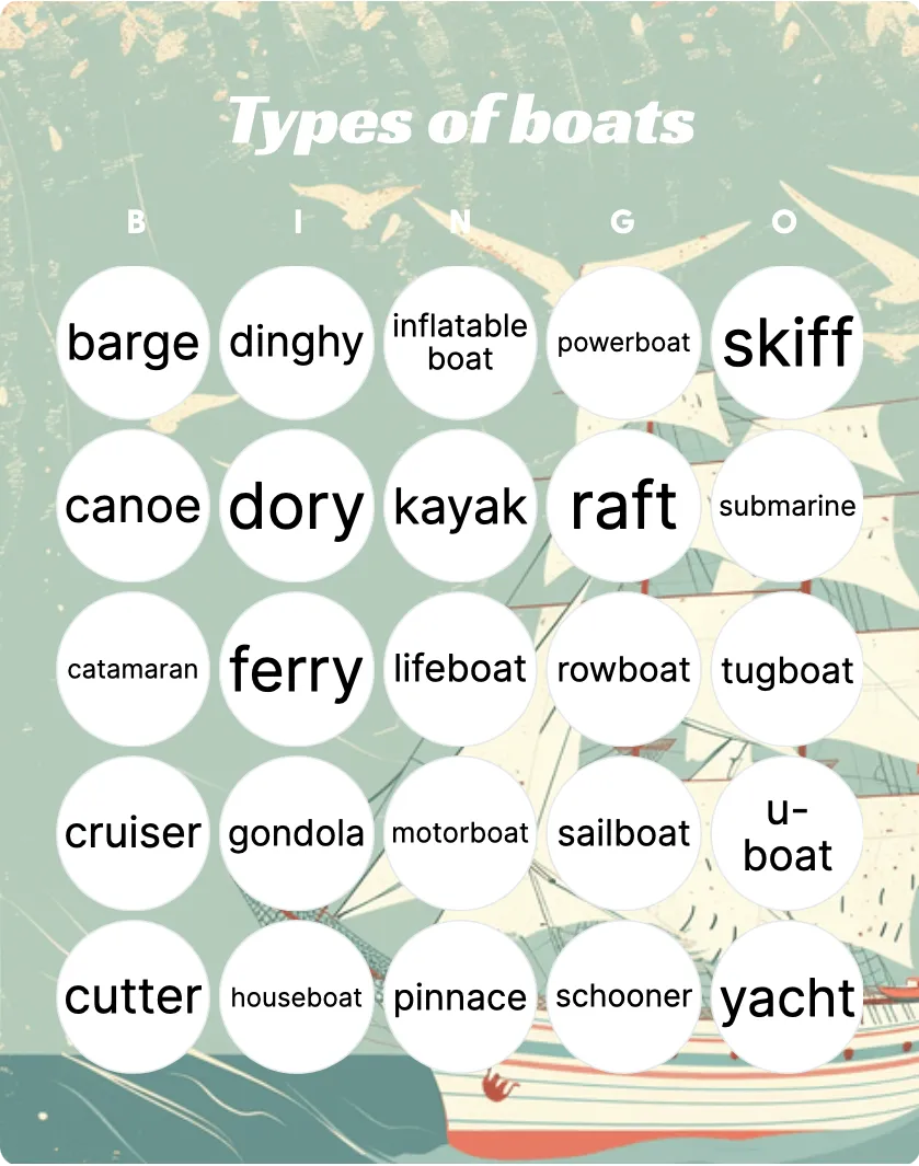 Types of boats bingo