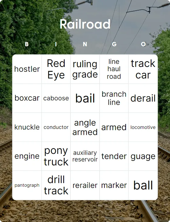 Railroad bingo card template