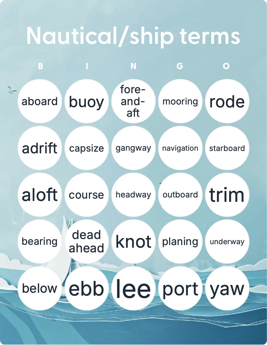 Nautical/ship terms bingo