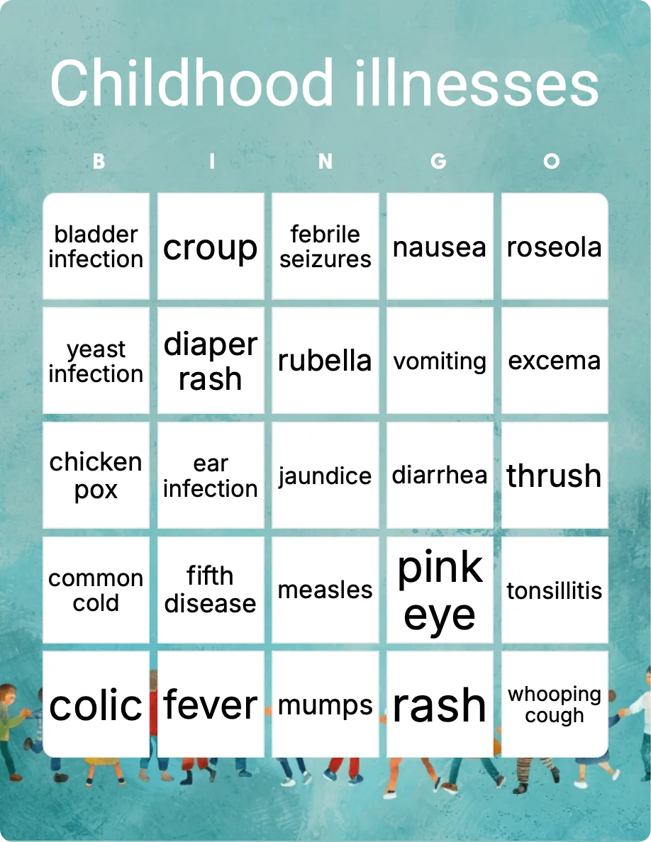 Childhood illnesses bingo card template