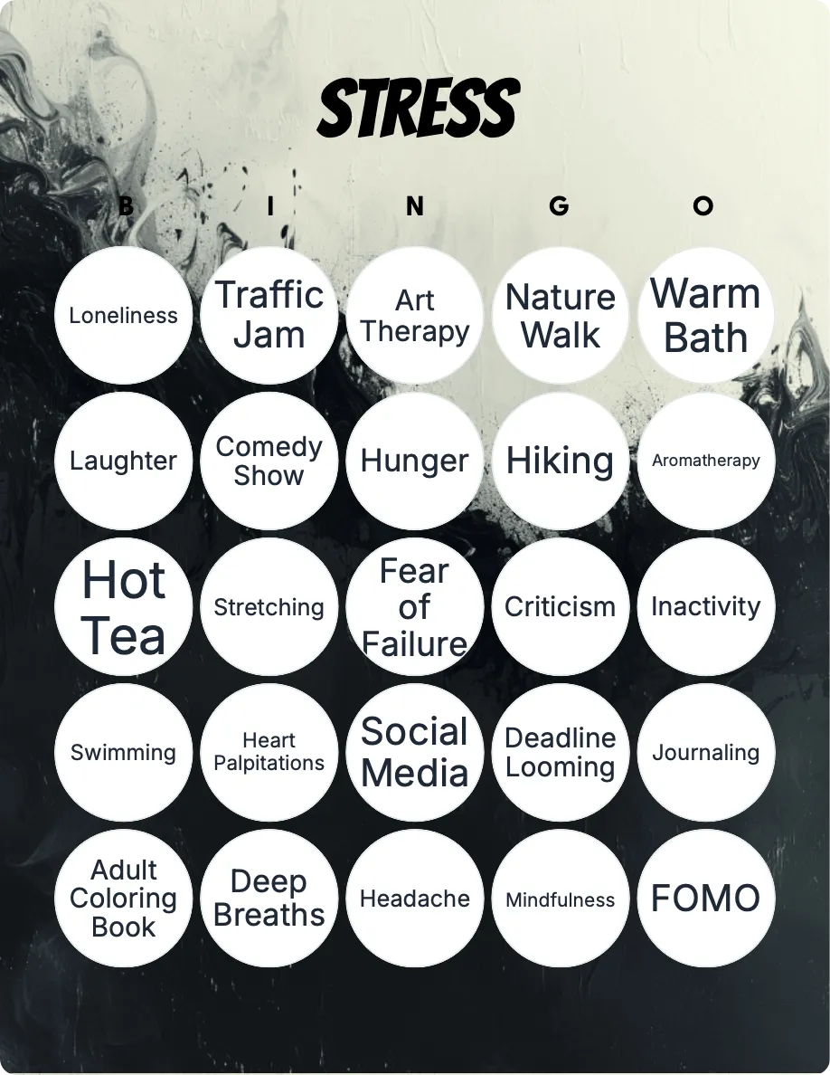 Stress bingo card template