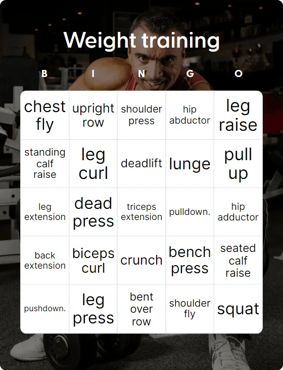 Weight training bingo