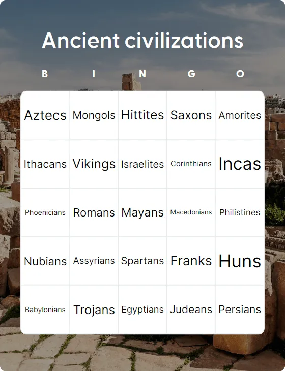 Ancient civilizations bingo