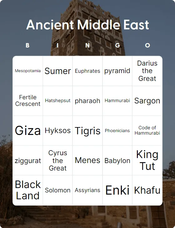 Ancient Middle East bingo