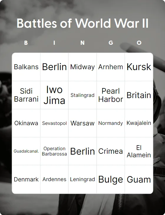 Battles of World War II bingo card template