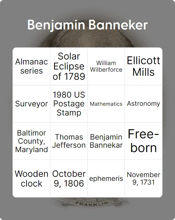 Benjamin Banneker bingo card template