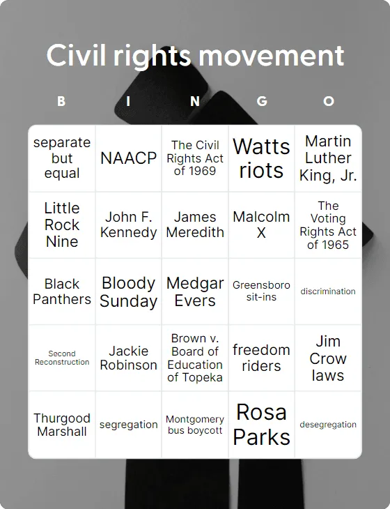 Civil rights movement bingo