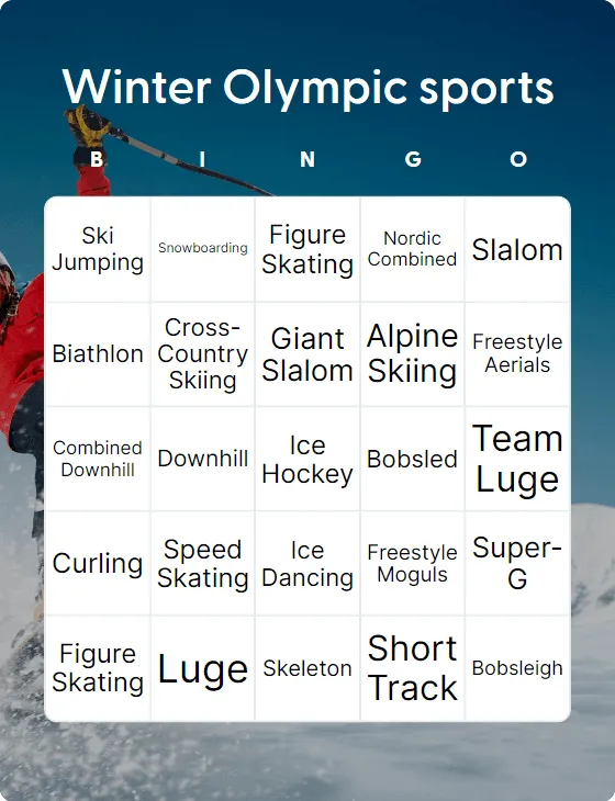 Winter Olympic sports bingo